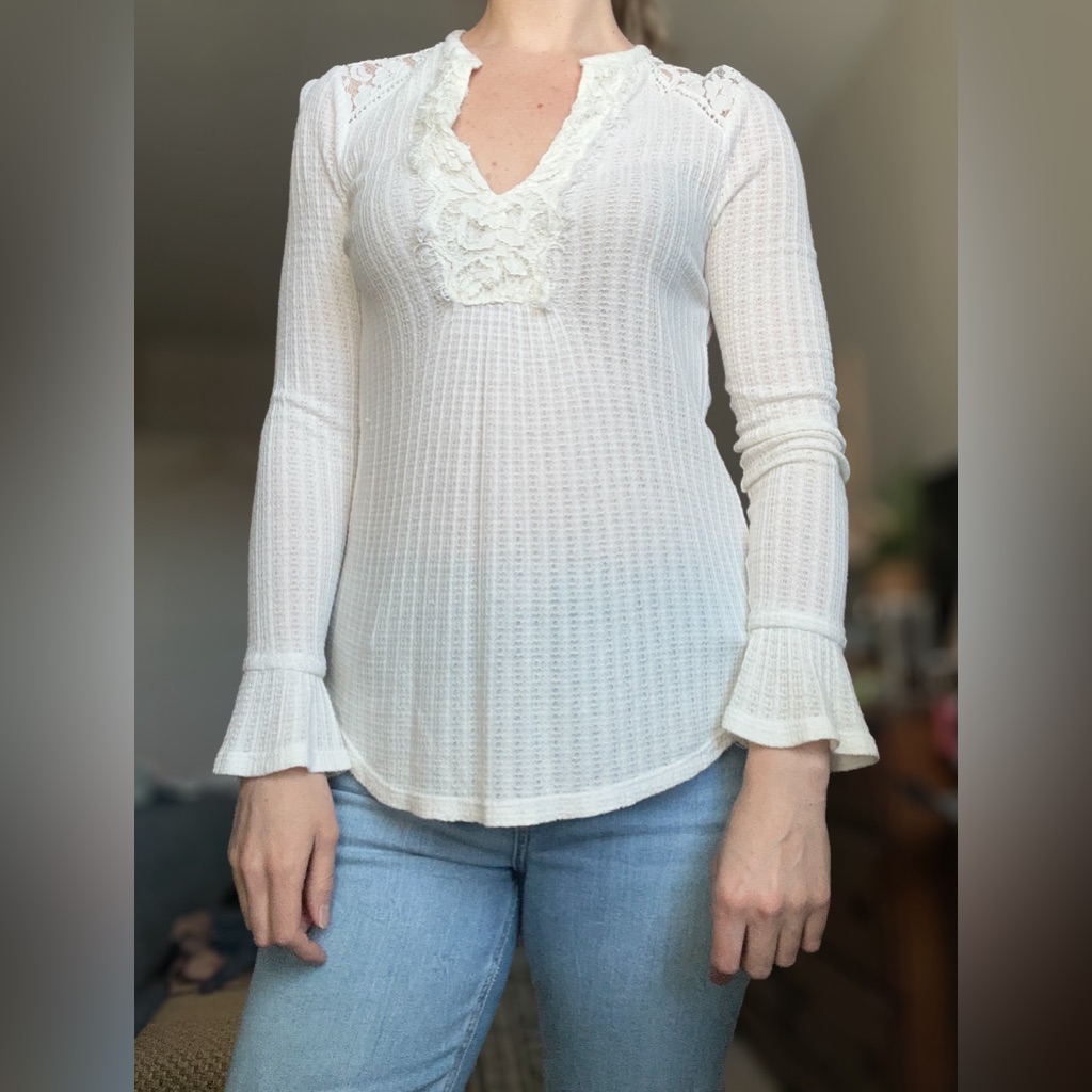 Lucky Brand White Bell Sleeve Top